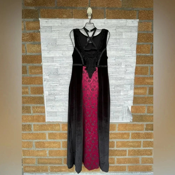 Cykxtees Sleeveless Maxi Dress Velvet Red Brocade VINTAGE 90's Y2K  XL - Picture 1 of 12